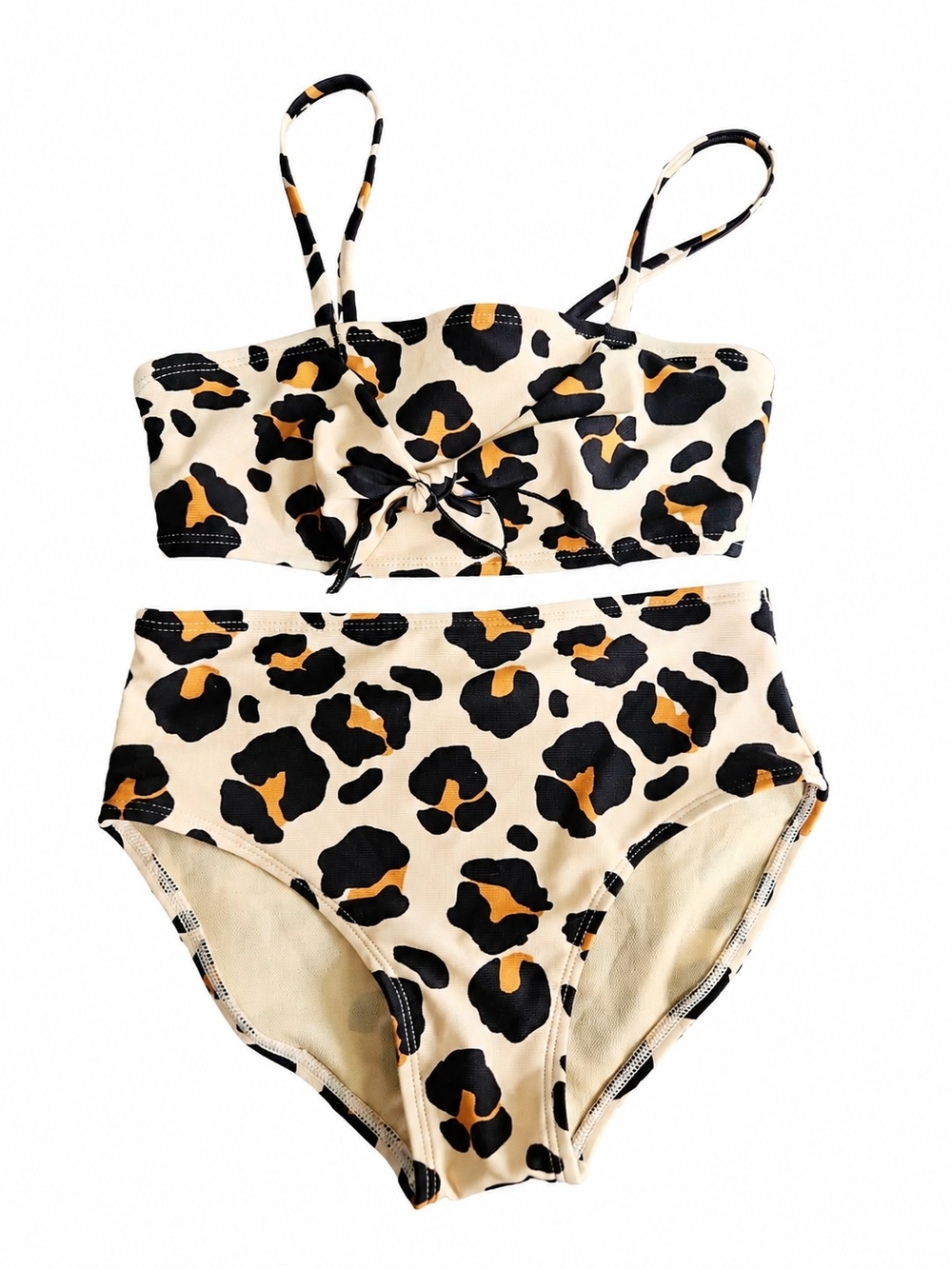 *NWT* Girls Leopard Print High-Waisted Two-Piece Swimsuit